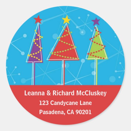 Sparkly Retro Bomen Ronde Sticker (Voorkant)