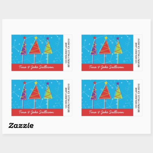 Sparkly Retro Trees Shipping Labels (Vel)