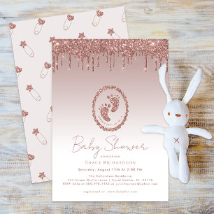 Sparkly Roos Gold Baby shower Voeten Glitter Drips Kaart