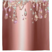 Sparkly Roos Gold Drip | Diamond Glitter op Satijn Douchegordijn (Voorkant)