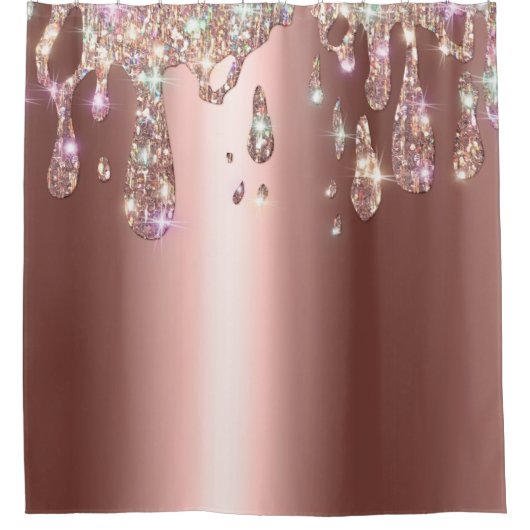 Sparkly Roos Gold Drip | Diamond Glitter op Satijn Douchegordijn (Voorkant)