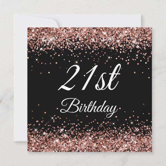 Sparkly Roos Gold Glitter 21st Birthday Black Kaart (Achterkant)