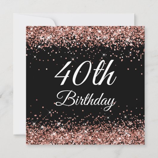 Sparkly Roos Gold Glitter 40th Birthday Black Kaart (Achterkant)