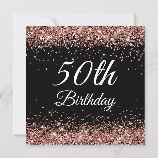 Sparkly Roos Gold Glitter 50th Birthday Black Kaart (Achterkant)