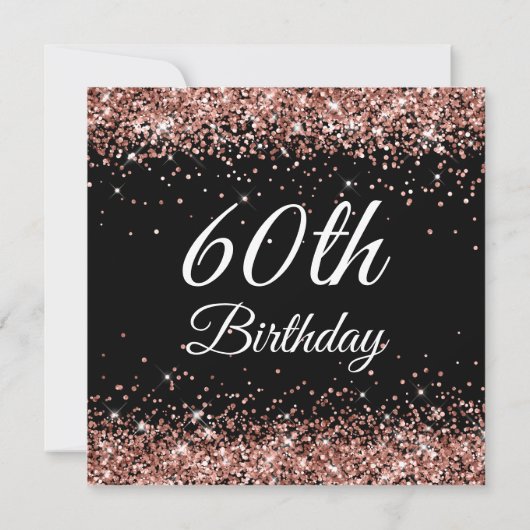 Sparkly Roos Gold Glitter 60th Birthday Black Kaart (Achterkant)