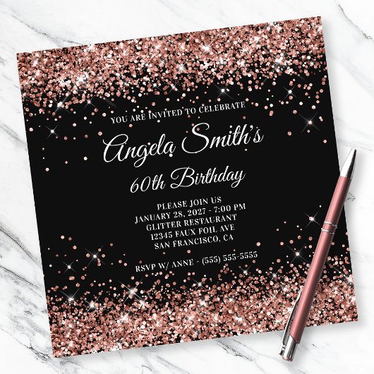 Sparkly Roos Gold Glitter 60th Birthday Black Kaart