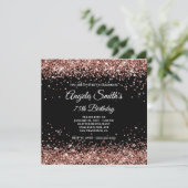 Sparkly Roos Gold Glitter 75th Birthday Black Kaart (Staand voorkant)