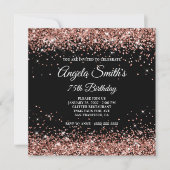 Sparkly Roos Gold Glitter 75th Birthday Black Kaart (Voorkant)