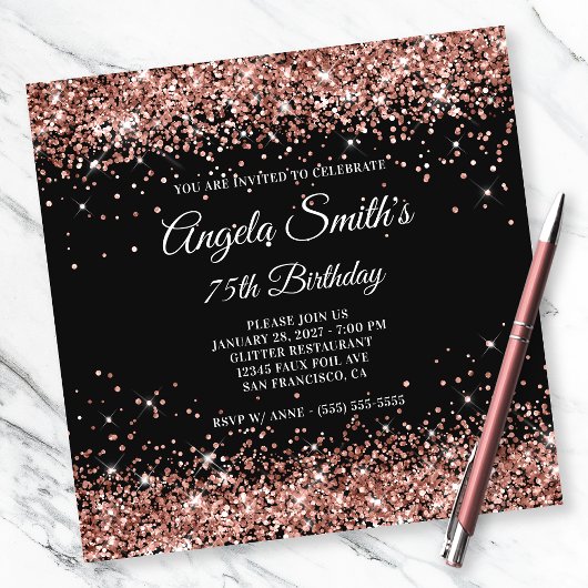 Sparkly Roos Gold Glitter 75th Birthday Black Kaart
