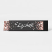 Sparkly Roos Gold Glitter Black Bureau Naambordje (Voorkant)