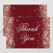 Sparkly Roos Gold Glitter Burgundy Bedankkaart (Voorkant / Achterkant)