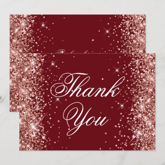 Sparkly Roos Gold Glitter Burgundy Bedankkaart (Voorkant / Achterkant)