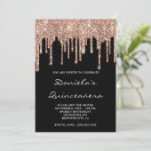 Sparkly Roos Gold Glitter Drift Black Quinceañera Kaart (Staand voorkant)