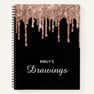 Sparkly Roos Gold Glitter Drift Black Tekening Notitieboek