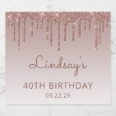 Sparkly Roos Gold Glitter Drip 40ste Verjaardagsfe Sparkling Wijnetiket (Enkel label)