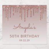 Sparkly Roos Gold Glitter Drip 50ste Verjaardagsfe Sparkling Wijnetiket (Enkel label)