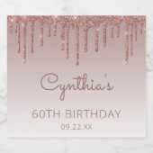 Sparkly Roos Gold Glitter Drip 60th Birthday Party Sparkling Wijnetiket (Enkel label)