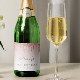 Sparkly Roos Gold Glitter Drip 80ste Verjaardagsfe Sparkling Wijnetiket