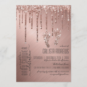 Sparkly Roos Gold Glitter Drips Foot Baby shower Kaart