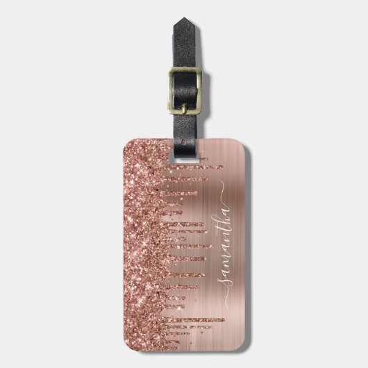 Sparkly Roos Gold Glitter Drips Girly Signature Bagagelabel (Voorkant verticaal)
