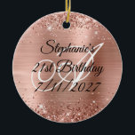 Sparkly Roos Gold Glitter en Folie 21st Birthday Keramisch Ornament<br><div class="desc">Creëer uw eigen ornament voor de keramische keepaardjes voor haar speciale mijlpaal 21-jarig feest. Dit is een zeer fancy stijl van het kalligrafische manuscript met decoratieve bloei, zodat kunt u voor verschillende brieven moeten centreren. U kunt het monogram behouden of verwijderen. Faux glitter met roos glitter tegen een coördinerend faux...</div>