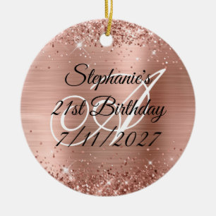 Sparkly Roos Gold Glitter en Folie 21st Birthday Keramisch Ornament