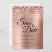 Sparkly Roos Gold Glitter Folie Glam Save The Date (Voorkant)