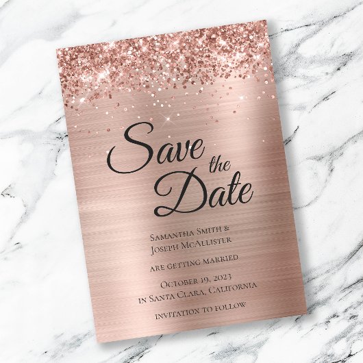 Sparkly Roos Gold Glitter Folie Glam Save The Date