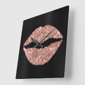 Sparkly Roos Gold Glitter Lipstick Black Folie Vierkante Klok (Hoek)