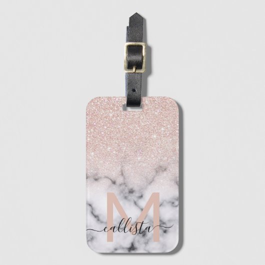 Sparkly Roos Gold Glitter Marble Ombre Bagagelabel (Voorkant (verticaal))