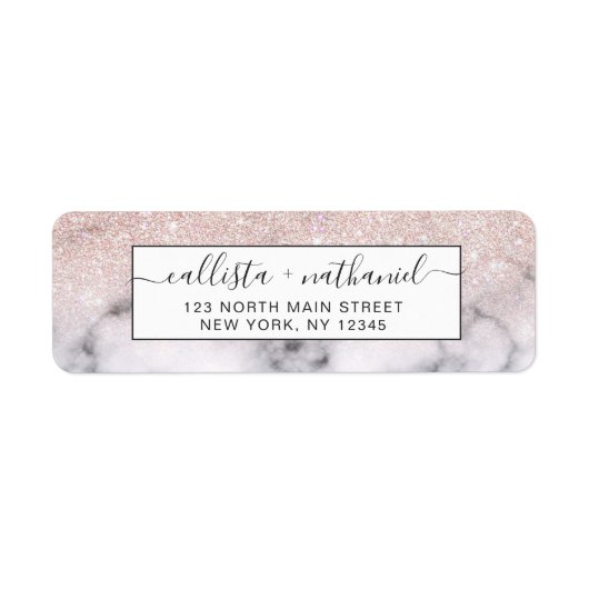 Sparkly Roos Gold Glitter Marble Ombre Etiket (Voorkant)