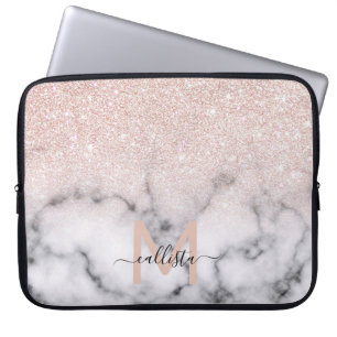 Sparkly Roos Gold Glitter Marble Ombre Laptop Sleeve