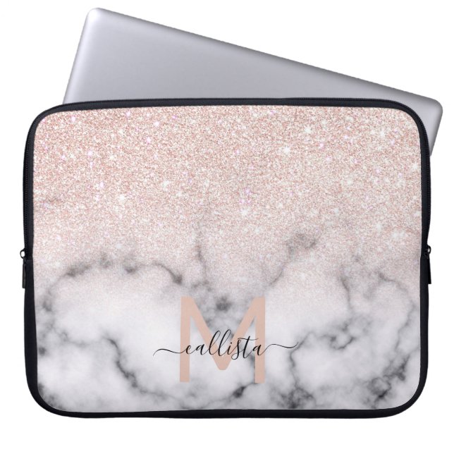 Sparkly Roos Gold Glitter Marble Ombre Laptop Sleeve (Voorkant)