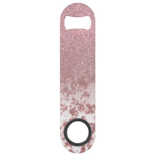 Sparkly Roos Gold Glitter Marble Ombre Monogram Speed Flessenopener (Achterkant)