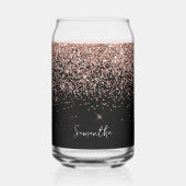 Sparkly Roos Gold Glitter op zwart Blikvorm Glas (Voorkant)