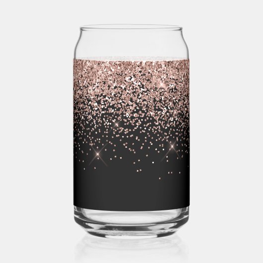 Sparkly Roos Gold Glitter op zwart Blikvorm Glas (Achterkant)