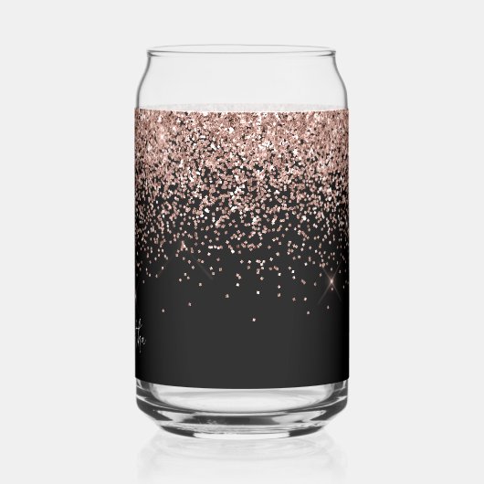 Sparkly Roos Gold Glitter op zwart Blikvorm Glas (Links)