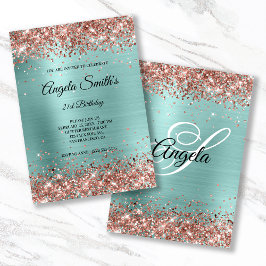 Sparkly Roos Gold Glitter Turquoise Folie Monogram Kaart