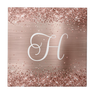 Sparkly Roos Gouden Glitter en Folie Monogram Tegeltje
