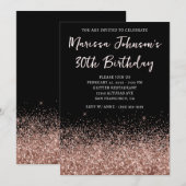 Sparkly Roos Gouden Glitter Zwart 30e Verjaardag Kaart (Voorkant / Achterkant)