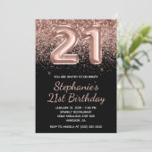 Sparkly Roos Gouden Glitter Zwart Nummer 21 Verjaa Kaart (Staand voorkant)