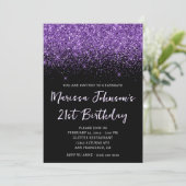 Sparkly Royal Paarse Glitter Black 21e verjaardag Kaart (Staand voorkant)
