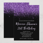 Sparkly Royal Paarse Glitter Black 21e verjaardag Kaart (Voorkant / Achterkant)