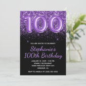 Sparkly Royal Paarse Glitter Zwart Nummer 100 Kaart (Staand voorkant)