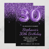 Sparkly Royal Paarse Glitter Zwart Nummer 30 Kaart (Voorkant / Achterkant)