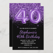 Sparkly Royal Paarse Glitter Zwart Nummer 40 Kaart (Voorkant / Achterkant)