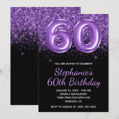 Sparkly Royal Paarse Glitter Zwart Nummer 60 Kaart (Voorkant / Achterkant)