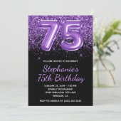 Sparkly Royal Paarse Glitter Zwart Nummer 75 Kaart (Staand voorkant)