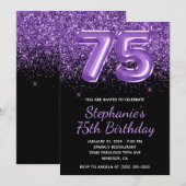 Sparkly Royal Paarse Glitter Zwart Nummer 75 Kaart (Voorkant / Achterkant)