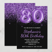 Sparkly Royal Paarse Glitter Zwart Nummer 80 Kaart (Voorkant / Achterkant)